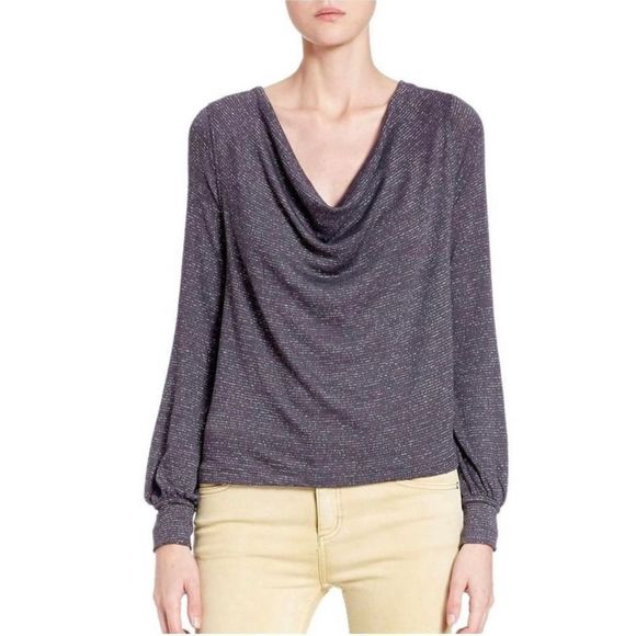Free People Metallic Gray Palmer Cowl Neck Top Size Small - Picture 1 of 8